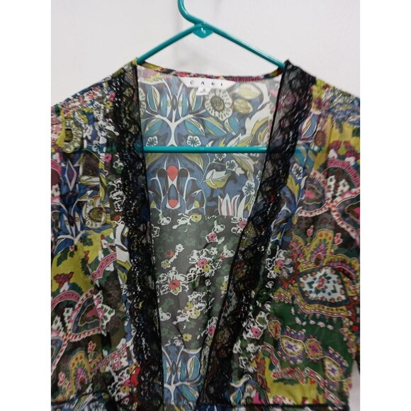 Cabi BOHO Y2K Kimono Womens Small Floral Chiffon Sheer Short Sleeve Tie Top #543 - Picture 3 of 8